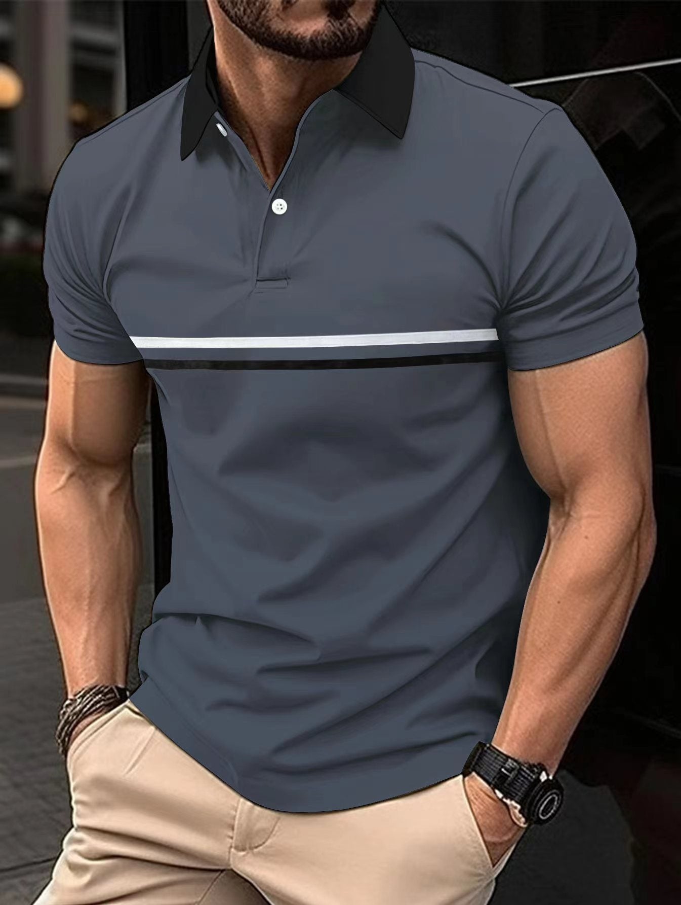 Polo de manga larga con botones, polo deportivo para hombre