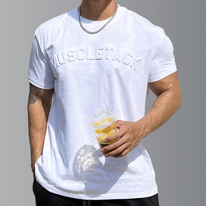 Camiseta Deportiva de Manga Corta para Hombres con Relieve Cóncavo y Convexo