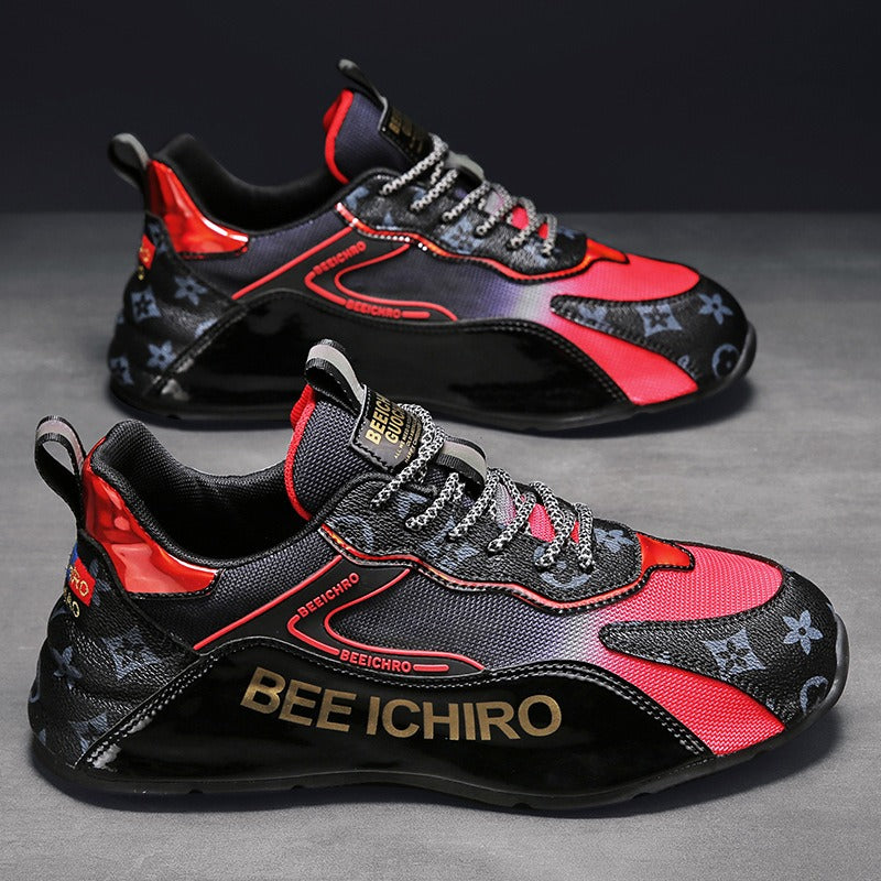 Zapatos de hombre con paquete colorido, suela de zapatos cómoda, cuero interior, alta tendencia deportiva casual
