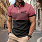 Polo Zipper para hombre, camisa polo estampada a rayas