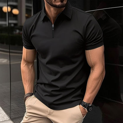 Polo deportivo de color liso con cremallera para hombre.