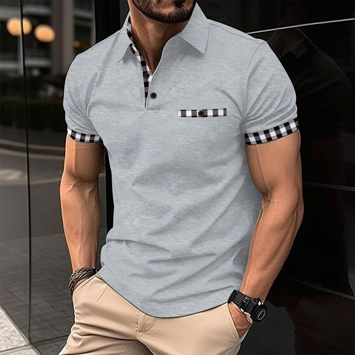 Polo deportivo para hombre con bolsillo y estampado
