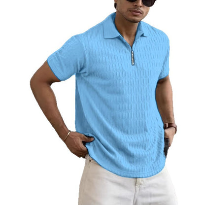 Polo con cremallera, camisa polo deportiva jacquard para hombre.