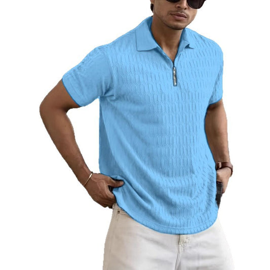 Polo con cremallera, camisa polo deportiva jacquard para hombre.