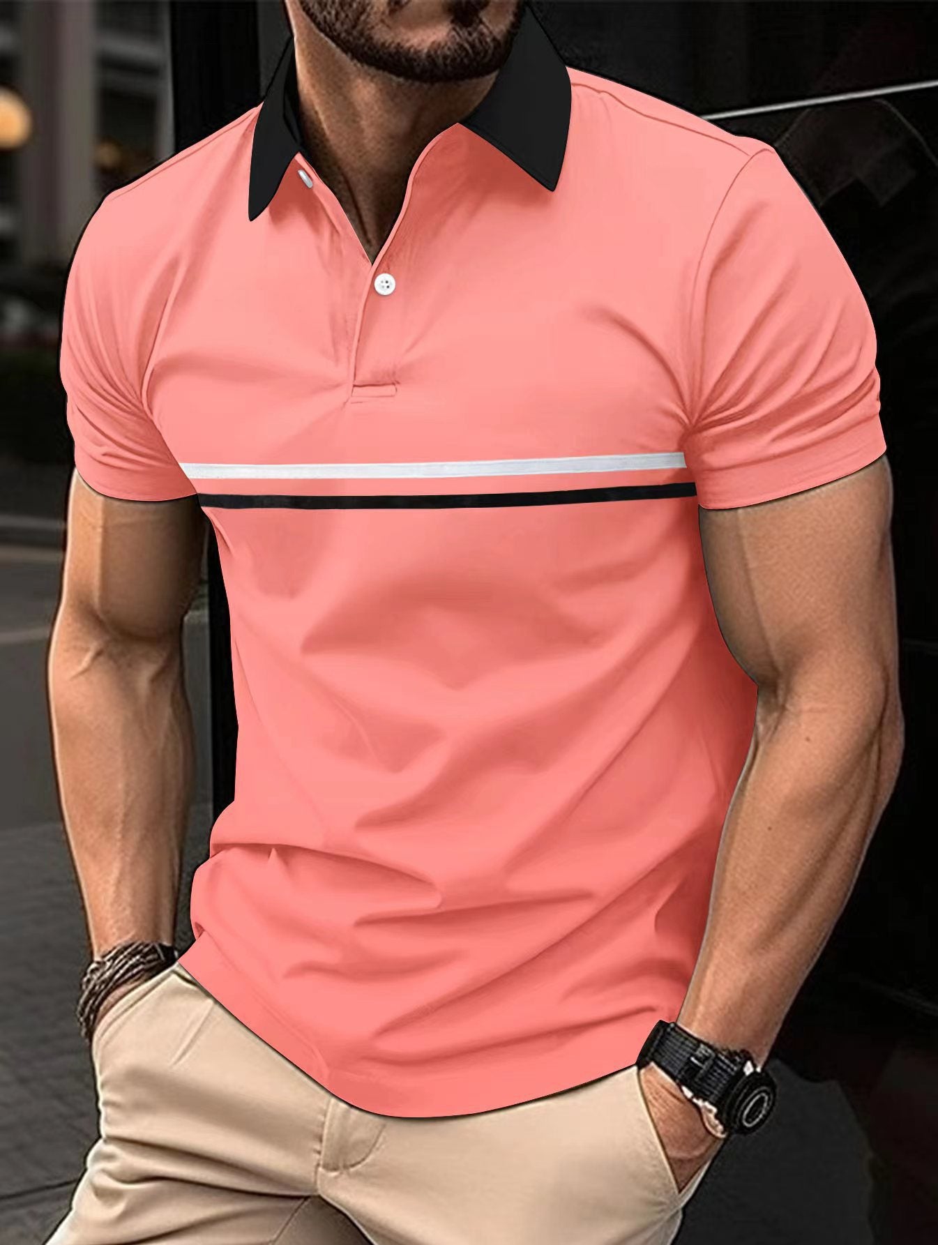 Polo de manga larga con botones, polo deportivo para hombre