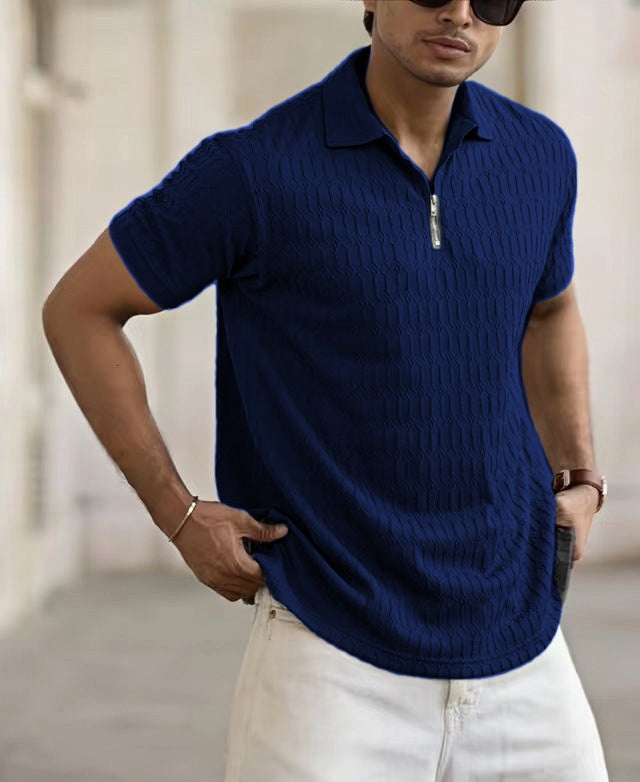 Polo con cremallera, camisa polo deportiva jacquard para hombre.