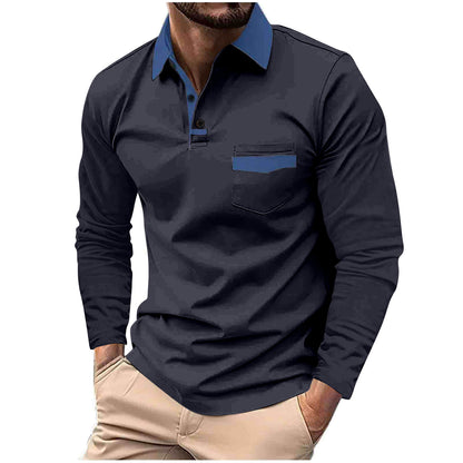 Polo de manga larga con bolsillo y solapa para hombre