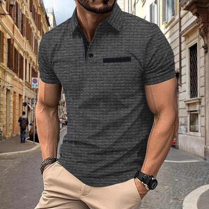 Polo deportivo para hombre con botones, estampado jacquard a cuadros.