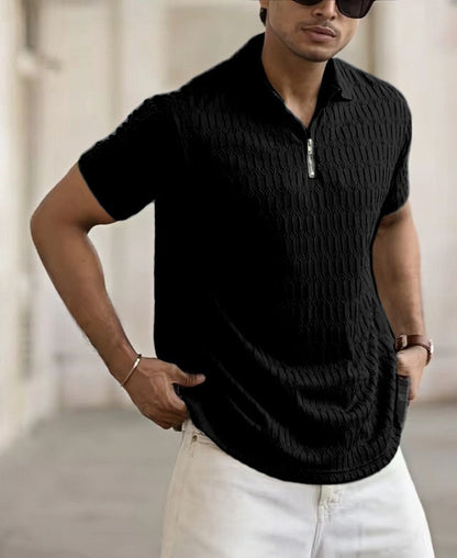 Polo con cremallera, camisa polo deportiva jacquard para hombre.