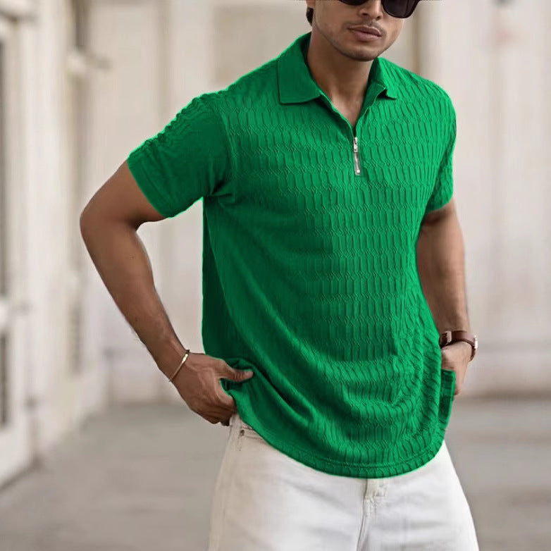 Polo con cremallera, camisa polo deportiva jacquard para hombre.