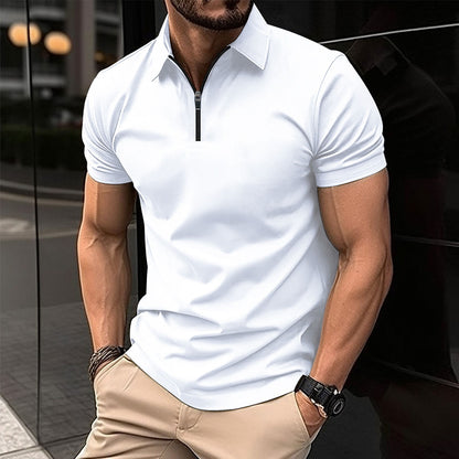 Polo deportivo de color liso con cremallera para hombre.