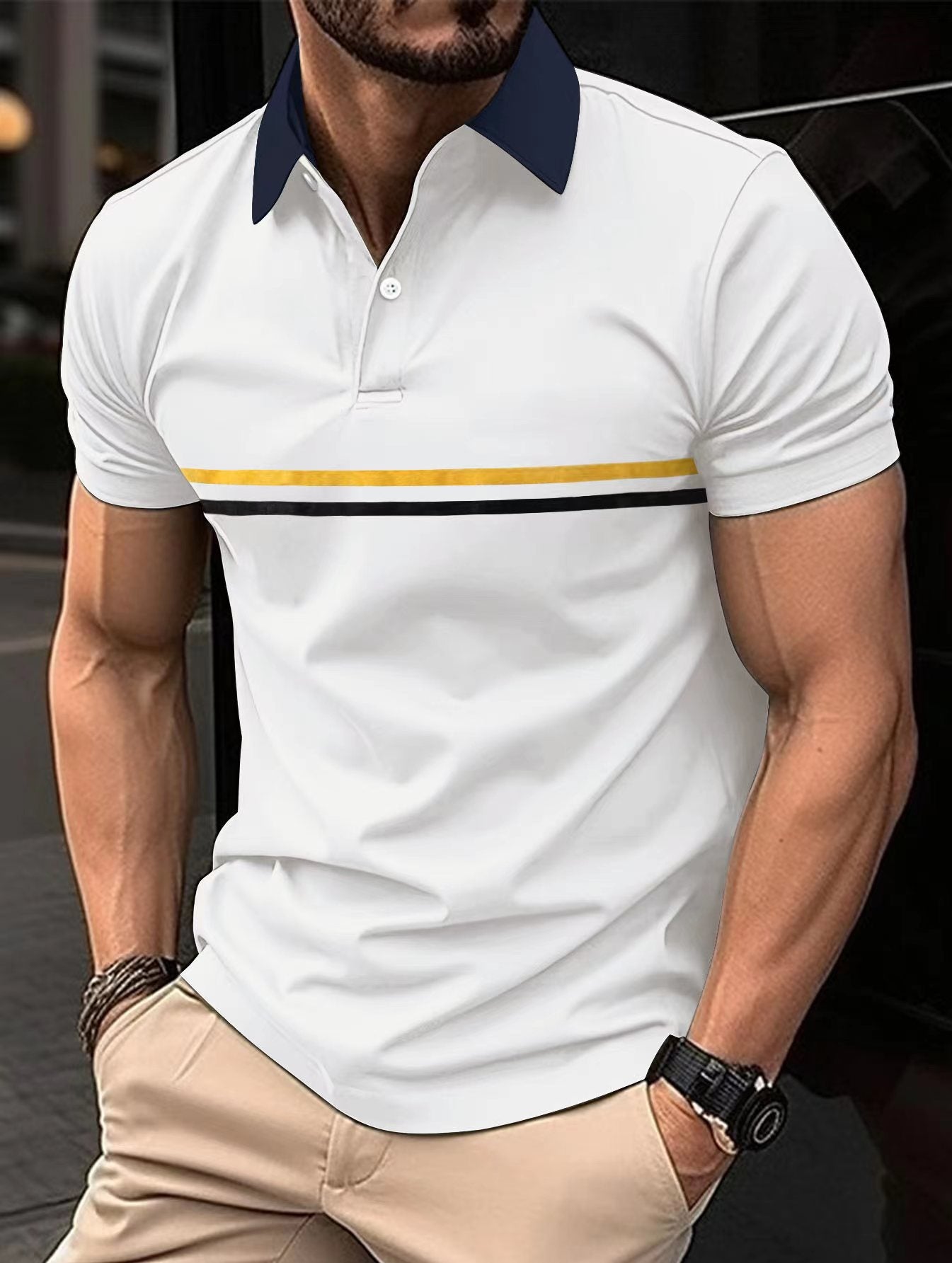 Polo de manga larga con botones, polo deportivo para hombre