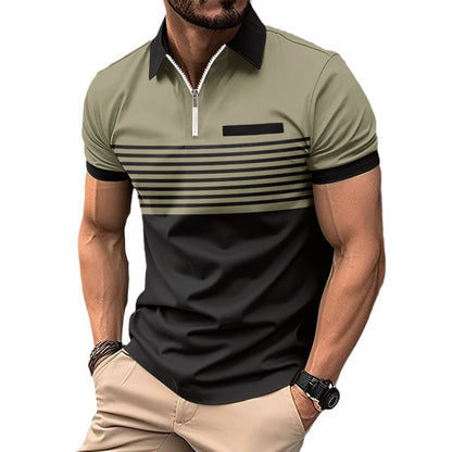 Polo Zipper para hombre, camisa polo estampada a rayas