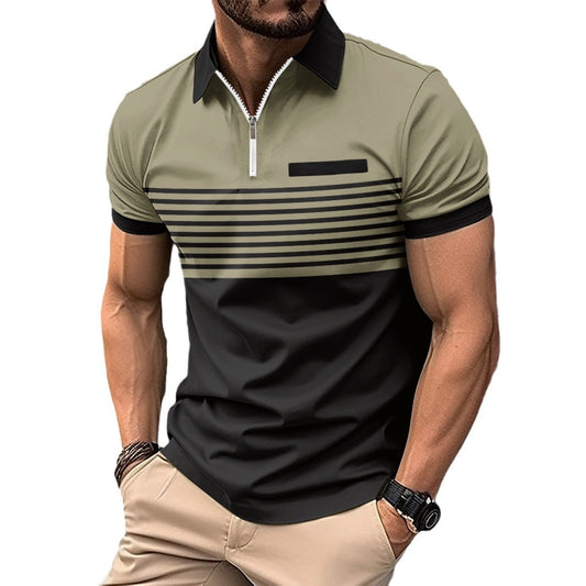 Polo Zipper para hombre, camisa polo estampada a rayas