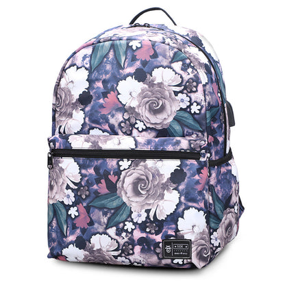 Mochila escolar de dos piezas con estampado de peonías, gran capacidad, mochila escolar floral, mochila USB