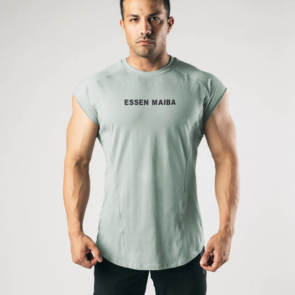 Ärmelloses Herren-Sport-Tanktop, elastisch, atmungsaktiv, schweißabsorbierend, aus Baumwollmischung, zum Laufen und Trainieren