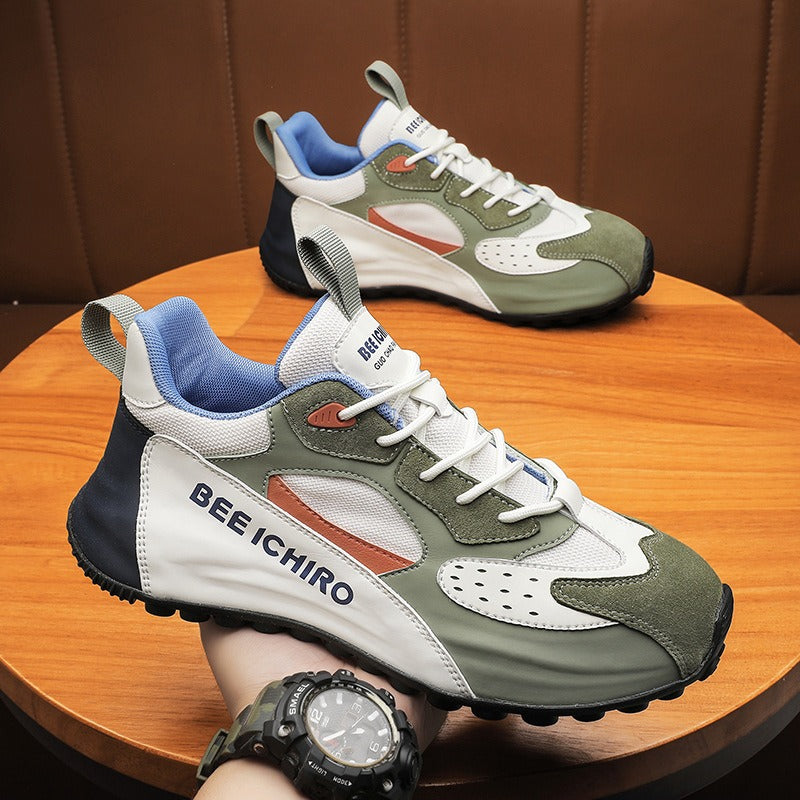 Zapatos de hombre con paquete colorido, suela de zapatos cómoda, cuero interior, alta tendencia deportiva casual