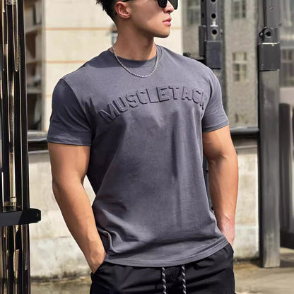 Camiseta Deportiva de Manga Corta para Hombres con Relieve Cóncavo y Convexo