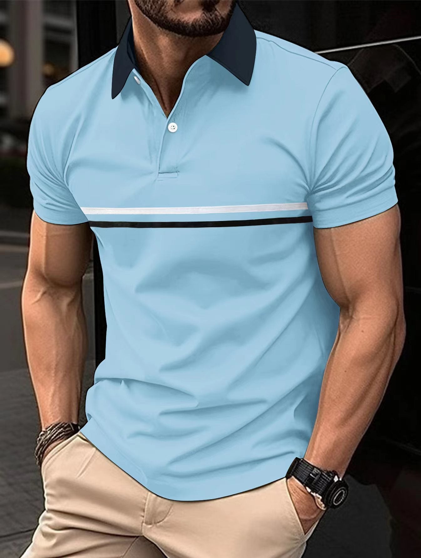 Polo de manga larga con botones, polo deportivo para hombre