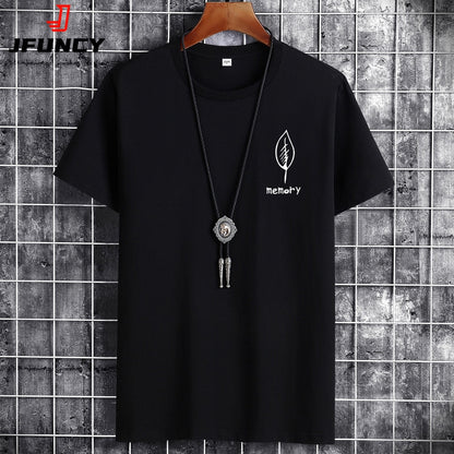 Camiseta de algodón oversize para hombre, manga corta, verano, estampado de hojas, estilo casual.