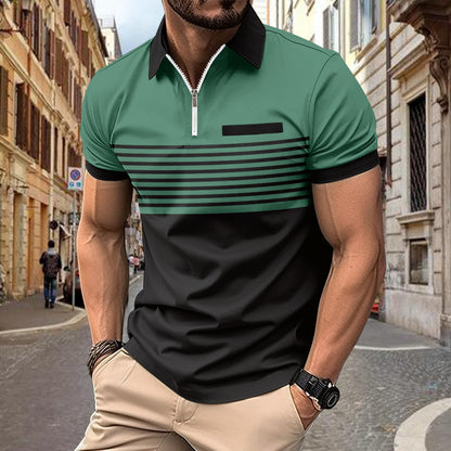 Polo Zipper para hombre, camisa polo estampada a rayas