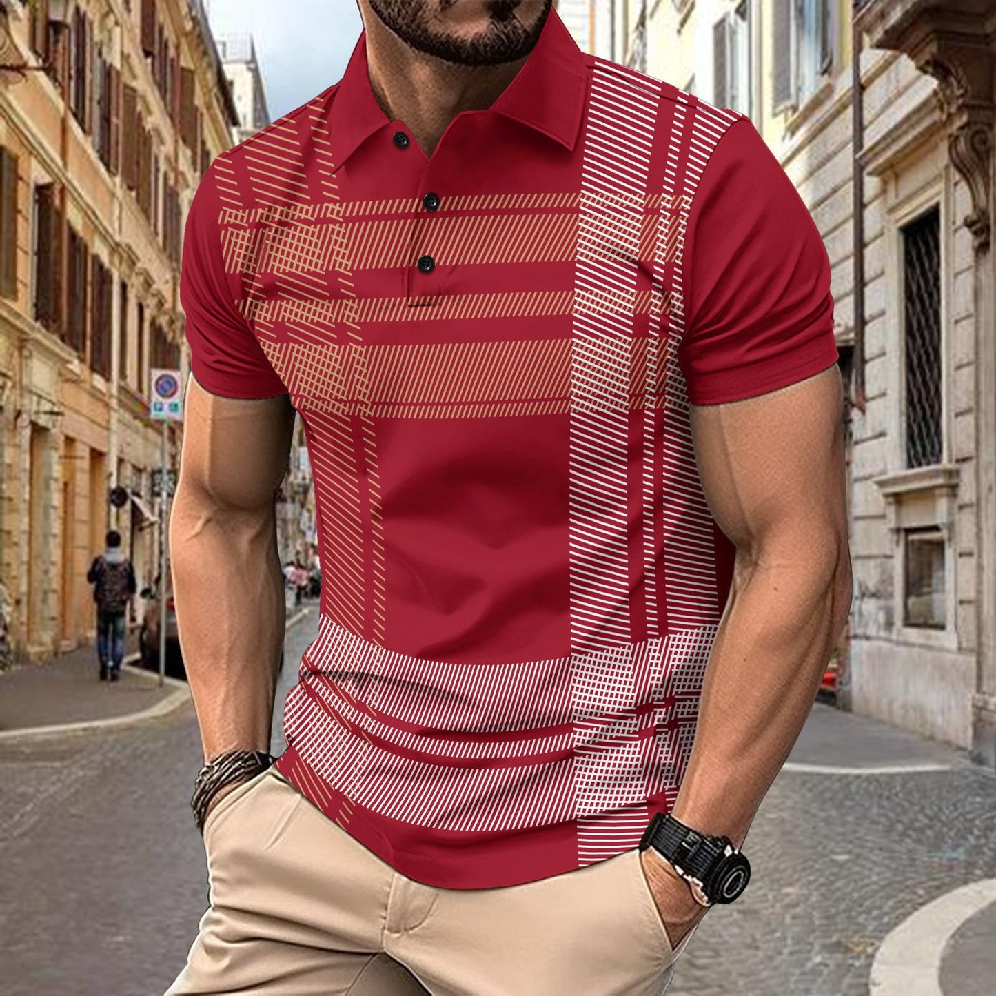 Polo deportivo de hombre con estampado de rayas