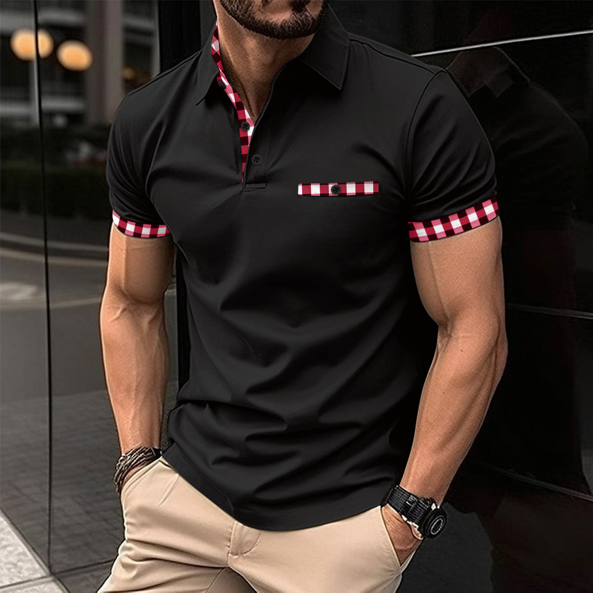 Polo deportivo para hombre con bolsillo y estampado
