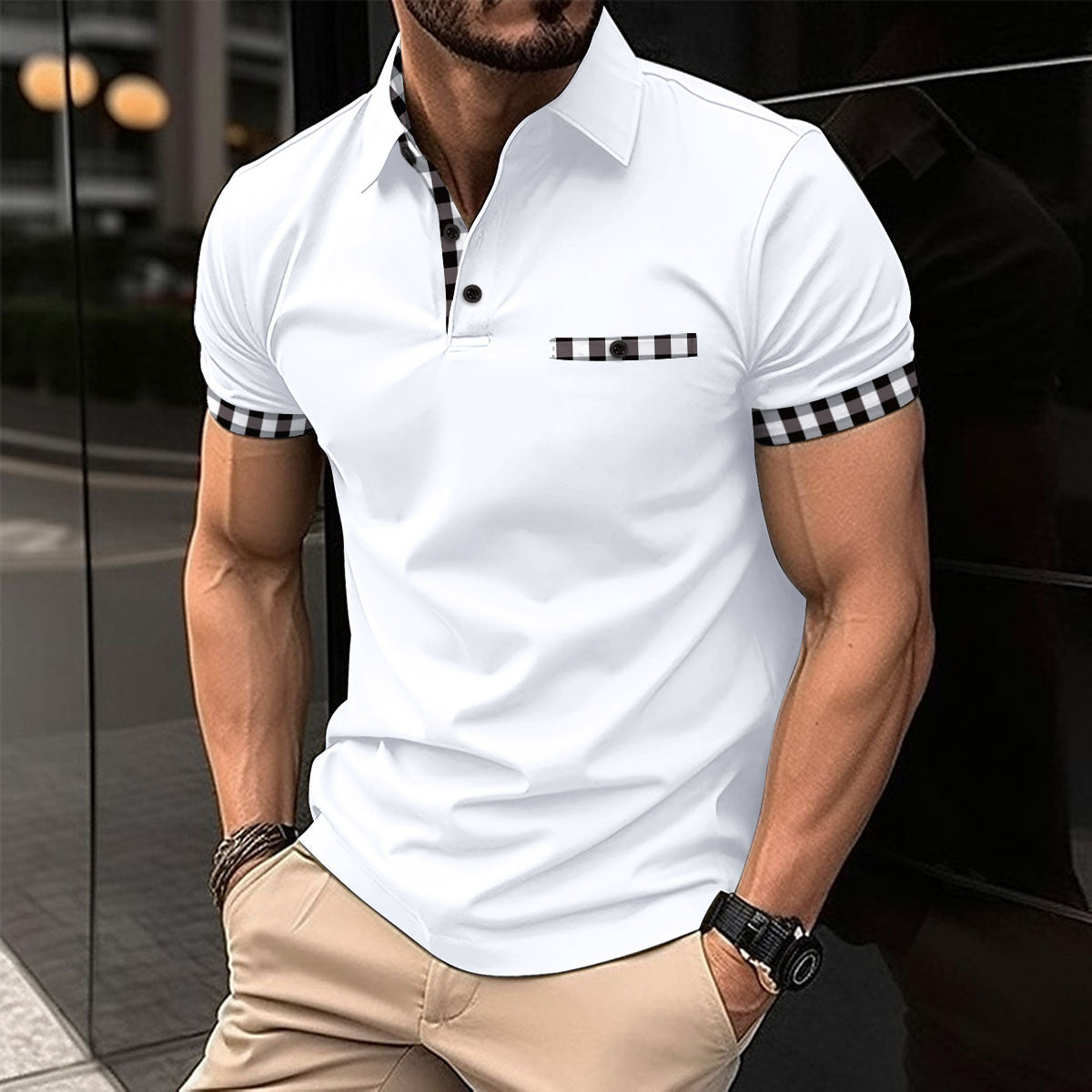 Polo deportivo para hombre con bolsillo y estampado